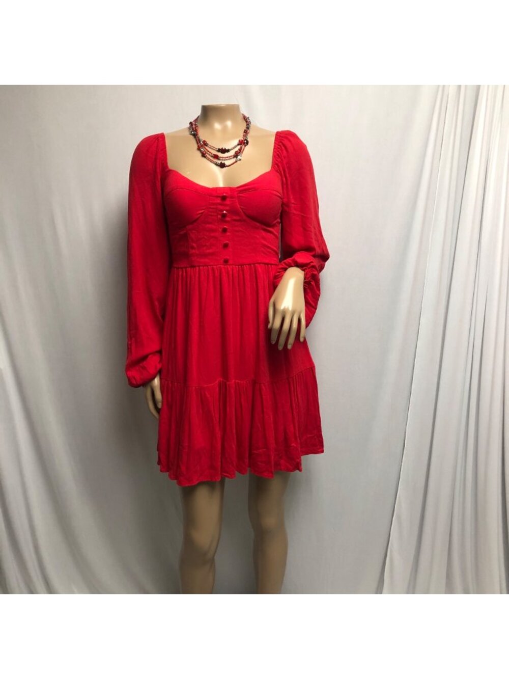 SO Dress Womens Sz Small Bustier Bodice Tiered Short Red Whimsigoth Holiday NEW